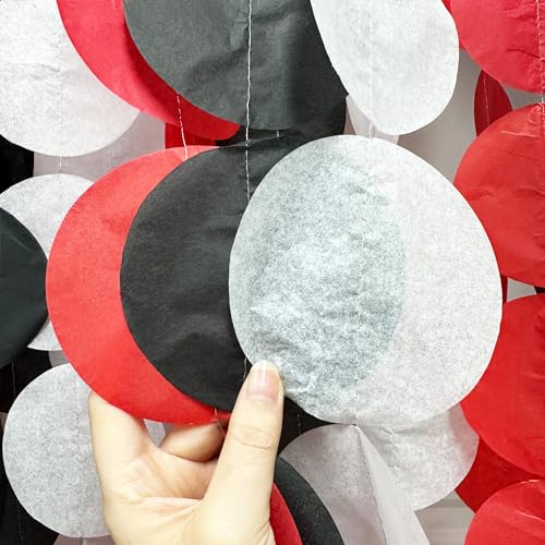 Image of 192Ft Red Black White Party Decorations Big Circle Dots Backdrop Streamer Garland for Graduation Birthday Bachelorette Engagement Baby Shower Wedding Las Vegas Casino Poker Pirate Party Supplies