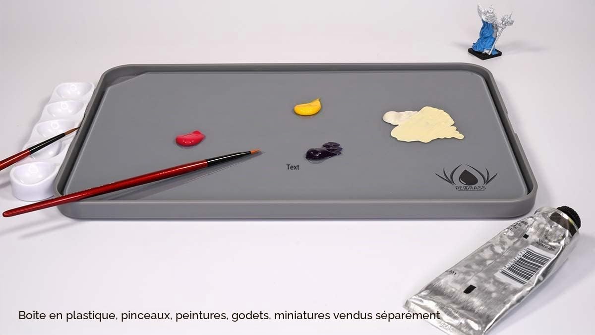 Redgrass Palette en Verre pour Peinture à l'huile, Acrylique, Peinture Miniature – Studio XL – Verre trempé avec Bords biseautés – 4 Pieds en Caoutchouc – Dos Gris Clair