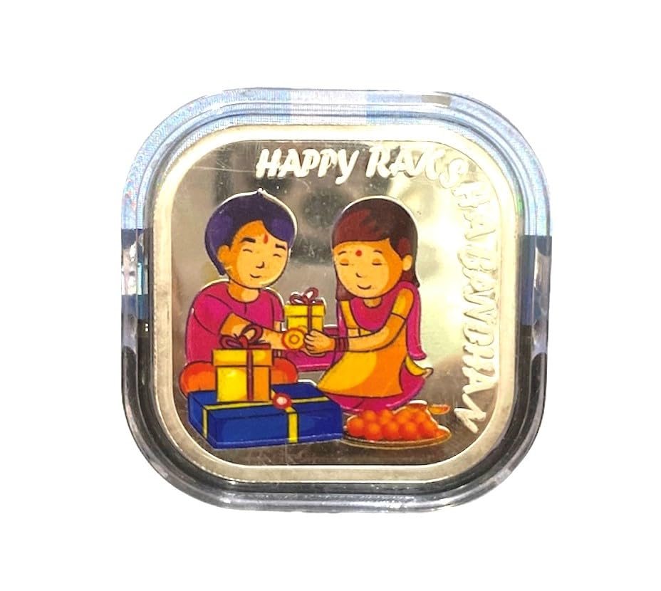 999 Pure Silver Square Shape Rakshabandhan Coin adorned with Gemstone I Best Rakhi Gift for Brothers and Sisters-image-38