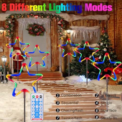Christmas-Decorations-Outside-Christmas-Pathway-Lights-4Pcs-Big-LED-Neon-Star-Solar-Christmas-Garden-Stake-Lights-with-Remote-8-Modes-Waterproof-for-Xmas-Yard-Garden-Lawn-Pathway-Porch-Outdoor-Decor