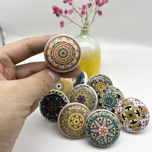 YOUYOUULU Lot de 10 boutons ronds en porcelaine – Poignées en céramique exquises – Boutons d'armoire de style bohème pour commode, armoire, meubles – vue 5