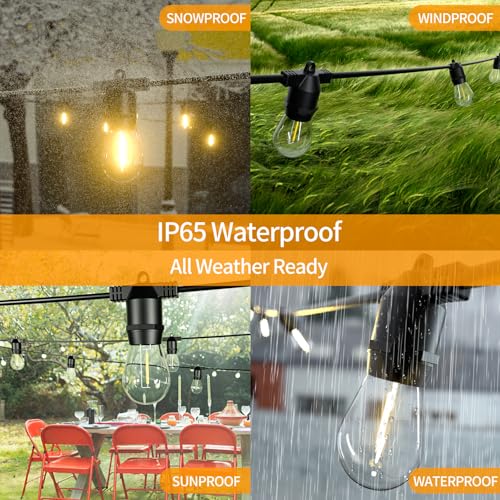 Meticply S14 LED 48FT Outdoor String Lights, IP65 Waterproof 48FT Outside Patio Lights, Edison Shatterproof Bulb Vintage Backyard Light, Balcony, Deck, Garden Light — view 2