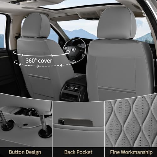 Image of FLORICH Front Seat Covers Leather Seat Covers for Car Automotive Seat Covers Waterproof Car Seat Cushion with Lumbar Support Car Seats Protectors Universal Fit for Most Cars Sedans Trucks SUV, Gray