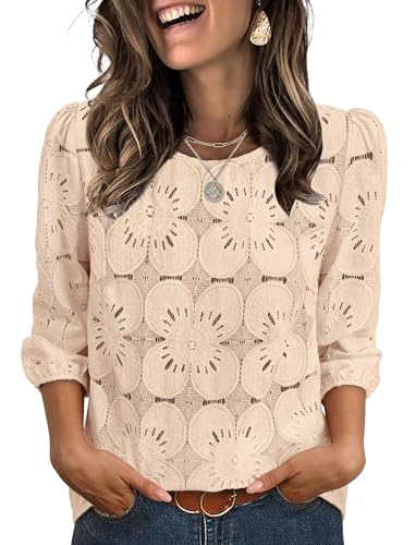 Sampeel Lace Tops for Women 3/4 Length Sleeve T Shirts