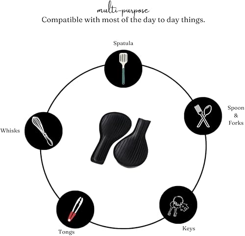 Miniatura 5 de The Art Box Juego de 2 soportes para cucharas de madera, color negro, acanalado  Soporte de cuchara de 10 pulgadas para encimera de cocina, cuchara