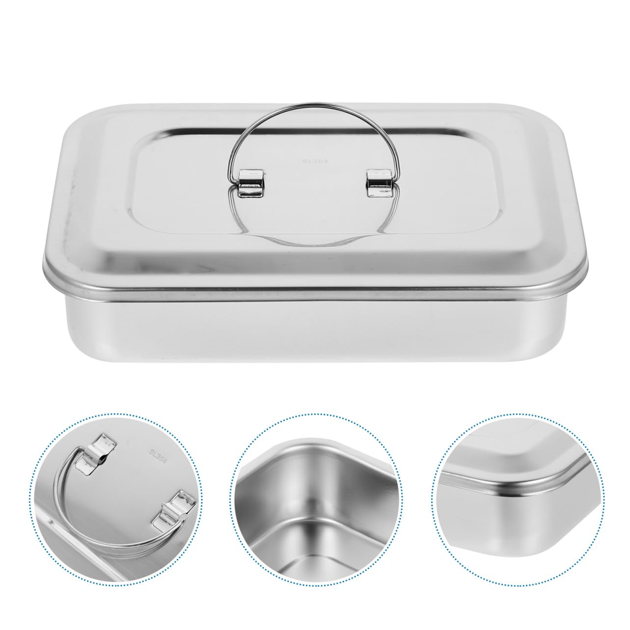 MAGICLULU Organizzatore in Acciaio Inox 304 Con Coperchio, Contenitore Professionale Per Strumenti Chirurgici e Laboratori, Vaschetta Rettangolare 9 Pollici Senza Fori, Uso Veterinario e Per Piercing