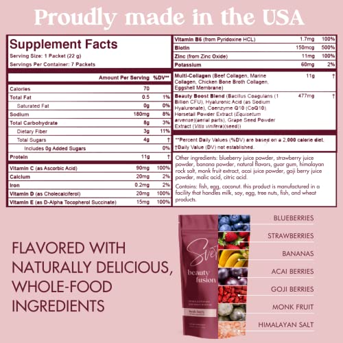 Hydrolyzed Multi Collagen + Hyaluronic Acid, Biotin, Vit C, Zinc, Probiotics, Coq10, Protein | Keto Beauty Supplement Powder For Women | Berry Flavor (7 Single Serve Packets) By Svete #TOP5