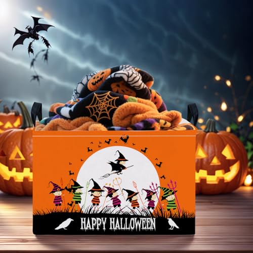 Image of Halloween Basket Gift Cute Pumpkin Ghost Parties Decor Kid Trick or Treat Basket for Boys and Girls Rectangular Storage Bin Box (Witch)