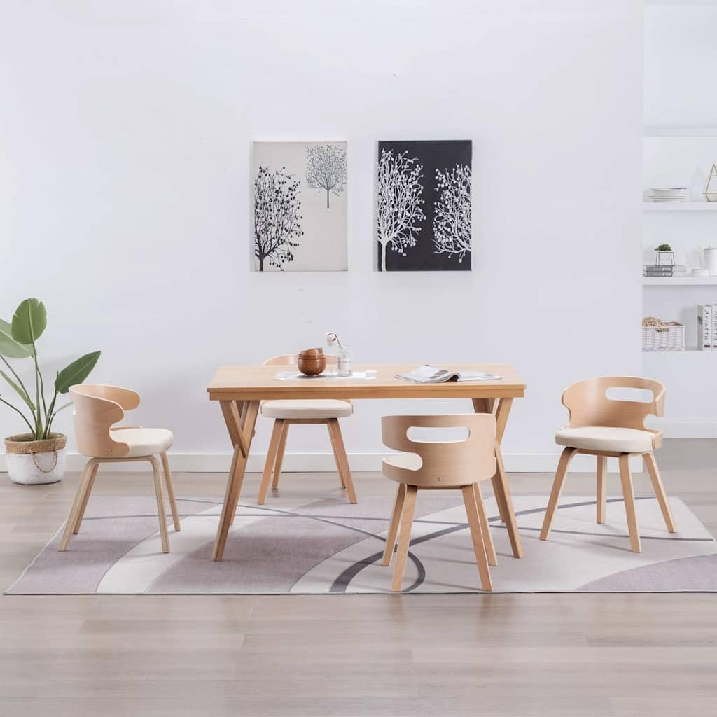 Lot de 4 Chaises à Manger Crème Bois Courbé Similicuir