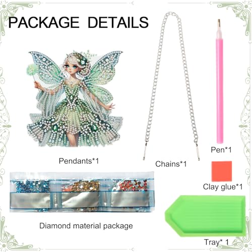 Image of Diamond Art Painting Hanging Pendants Kits Green Butterfly Fairy DIY Crystal Rhinestone Wreath Kits, Colored Point Crystal Diamond Art Window Pendants Home Garden Wall Door Birthday Festival Gifts