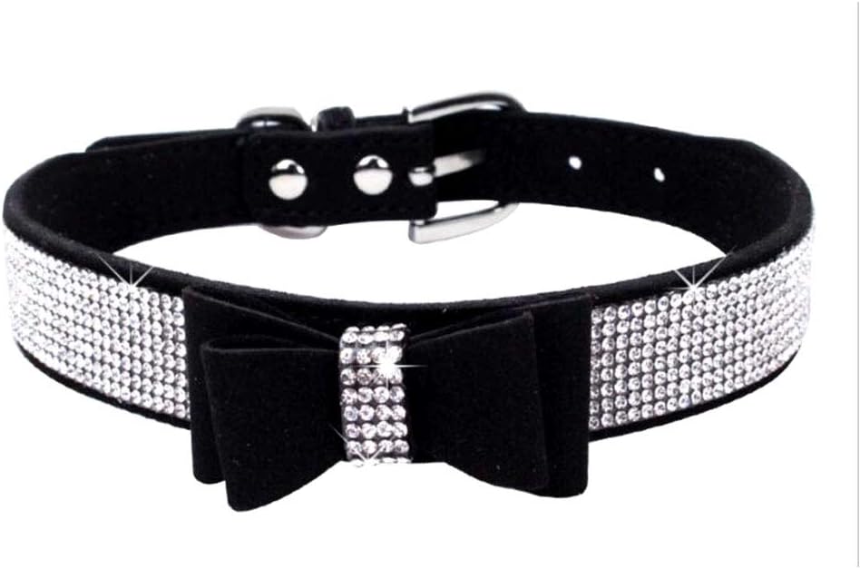 Rhinestone Dog Collar, Cute Dazzling Sparkling Soft Suede Leather Dog Cat Rhinestone Collar Crystal Diamond Pet Dog Puppy Collar (S, Black-1)