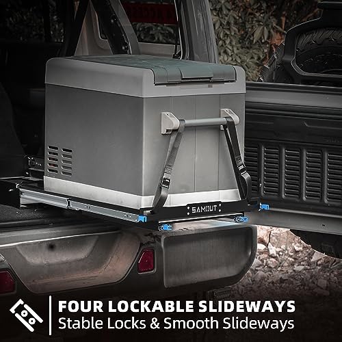 Image of SAMOUT Fridge Slide with Chopping Board, Inner 39.2 x 22.4in, Vehicle Refrigerator Slider with 4 Buckle Straps, Max 287 LBS, 3rd Gen