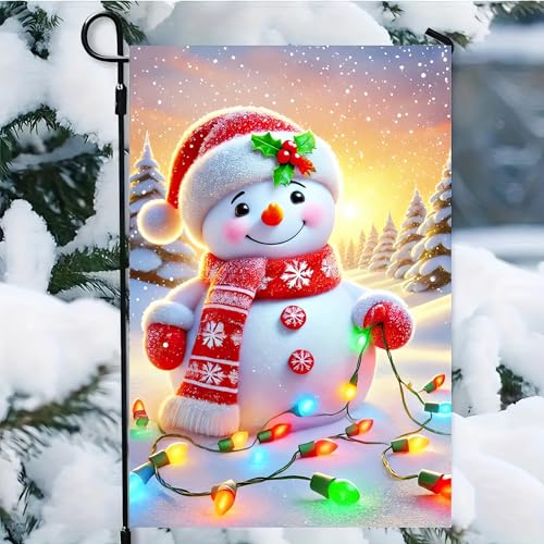 Image of BlissYard Christmas Snowman Garden Flag 12x18 Inch Polyester | Double sided polyester, Christmas snowman colorful lights design, cozy winter home decor for holiday porch and yard