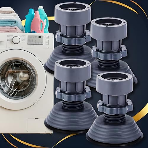 Image of HM Heavy Duty Adjustable Washing Machine Stand | Anti Vibration Pads for Washing Machine | Fridge Stand | Top Load | Front Load | Bushes | Upto 9 Kg Machine (Set of 4 - Heavy)