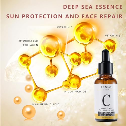 Le Nova Vitamin C Serum for Face – Brightening, Anti-Aging, Hydrating & Fragrance-Free – Lightweight Serum for Sensitive, Acne-Prone & Dry Skin – With Hyaluronic Acid, Aloe Vera & Vitamin E – 1 fl oz
