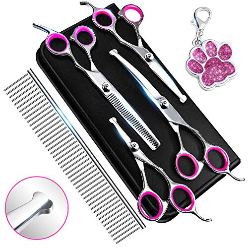6CR Stainless Steel Dog Grooming Scissors Kit with Safety Round Tip, Heavy Duty