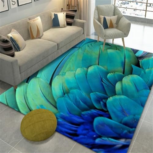 RUGMRZ Alfombra de Cocina Antideslizante 160x280cm Verde, Patrones Modernos de Plumas para dormitorios Juveniles en la Sala de Estar