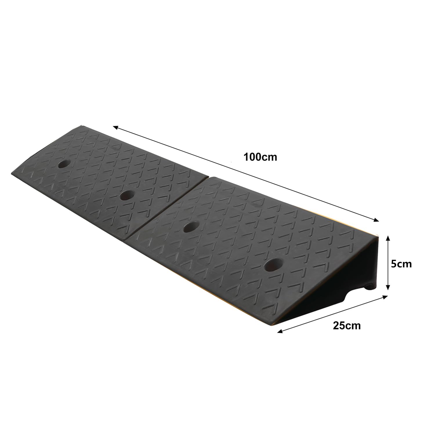 Rampa de goma para bordillos de 5 cm, rampa de umbral de puerta, rampa de acceso 100 x 25 x 5 cm, rampa para coche o moto, silla de ruedas, rampa de goma con kit de fijación