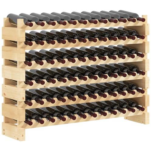 HOMCOM Casier à Bouteilles pour 72 Bouteilles, étagère à vin avec 6 Niveaux modulable et superposable, casier à vin en Bois de Sapin Massif, pour Cave, Bars,...