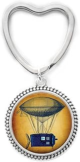 Steampunk Flying Tardis Portachiavi Art Picture Glass Dome Portachiavi Donna Gioielli Moda Natale Amicizia, PU253