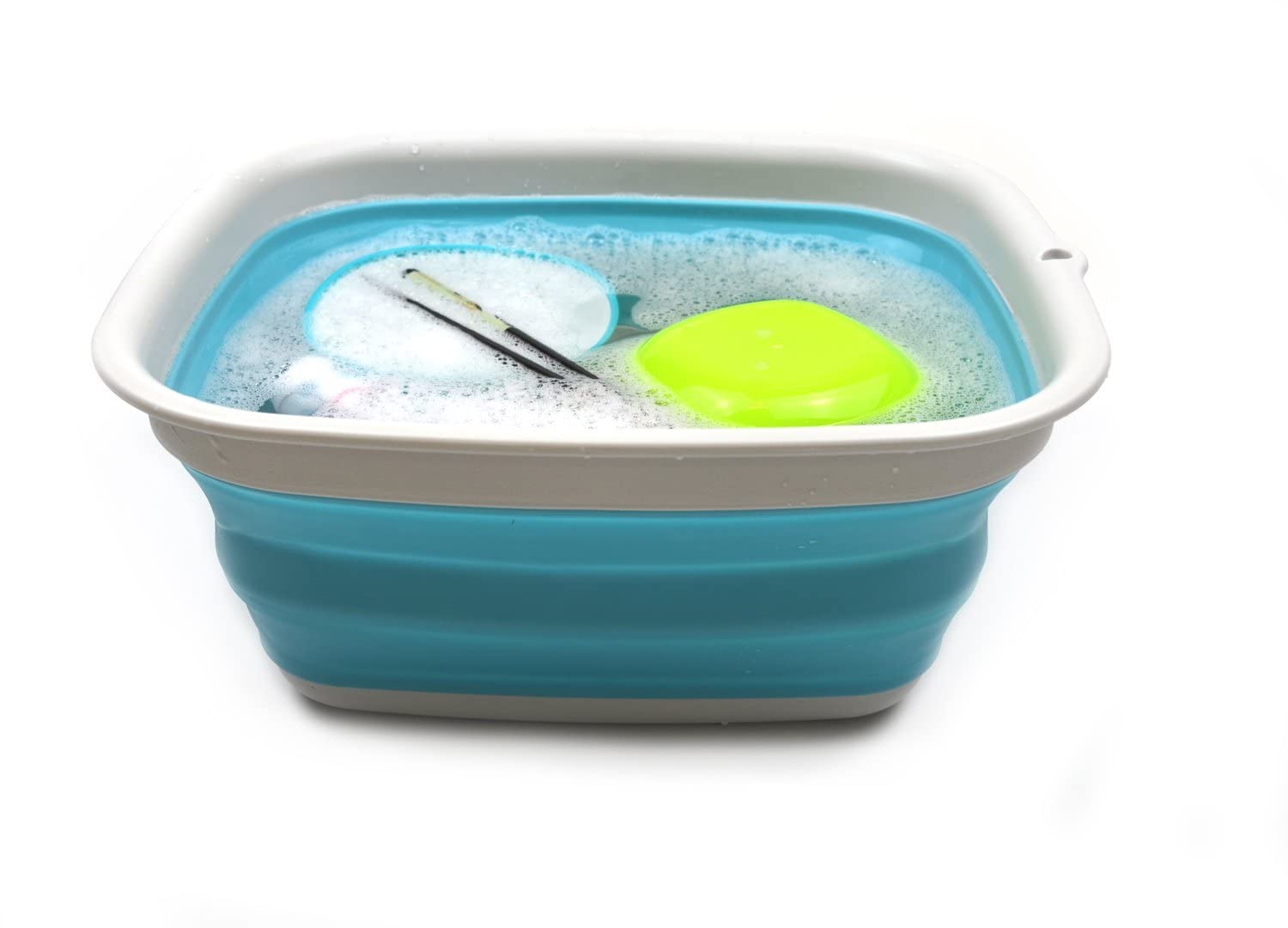 SAMMART 9.45L (2.5 Gallon) Collapsible Tub - Foldable Dish Tub - Portable Washing Basin - Space Saving Plastic Washtub (Bright Blue, M)