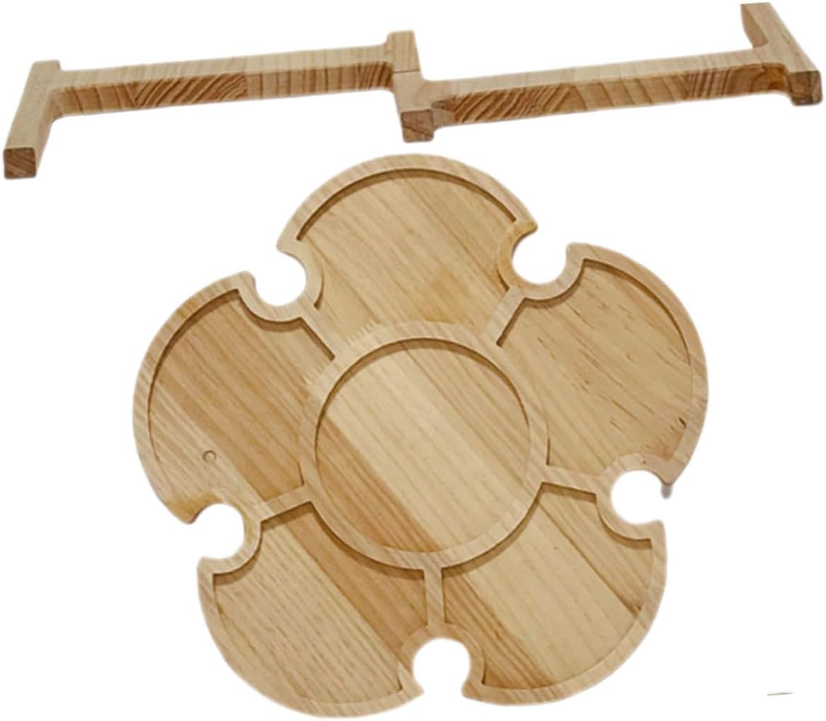 Portable Folding Wine Table Outdoor Picnic Desk Wooden 35cm Diameter Beach Beverage Rack for Camping Barbecue