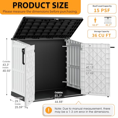 Image of LHBcraft Outdoor Storage Cabinet 36 Cu Ft with Lockable Doors, Waterproof Outdoor Storage Box for Patios,Portable Horizontal Resin Storage Shed, Easy to Assemble