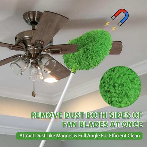 Image of Ceiling Fan Cleaner Duster High Ceiling Extended Fan Blade Cleaner from 13 to 50 Inch Reusable Microfiber Ceiling Fan Duster with Extension Handle for Furniture Bookshelves Wall Door (Green)