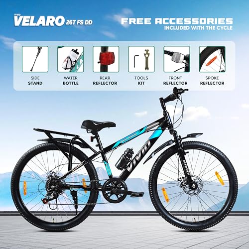 Image of Leader Vivid Valero 26T IBC 7 Speed Cycle for Men with Front Suspension & Dual Disc Brakes | Gear Bicycle for Men | Mountain Bike with Inbuilt Carrier & Steel Frame | Ideal for 10+ Years - Black