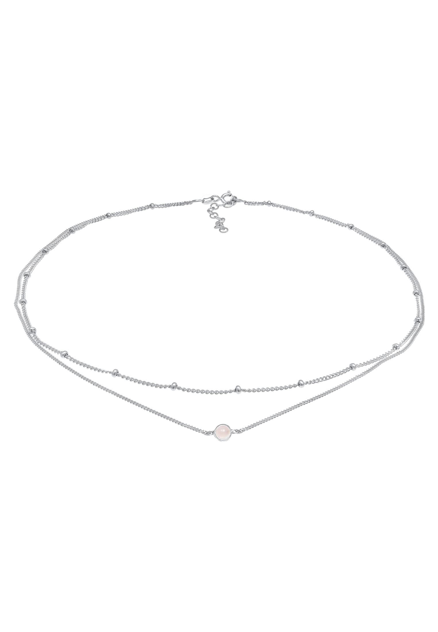 Elli Halskette Damen Choker Layer Look Kugelkette mit Rosenquarz 925 Silber