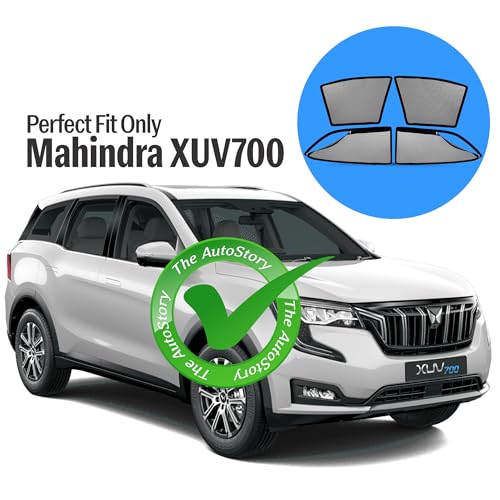 Image of AutoStory Magnetic Car Sunshade for XUV 700 | Front Half Cut for Mirror Visibility + Rear Full Coverage with Zipper | Heavy Heat & UV Protection | Privacy Side Window Curtains Shades