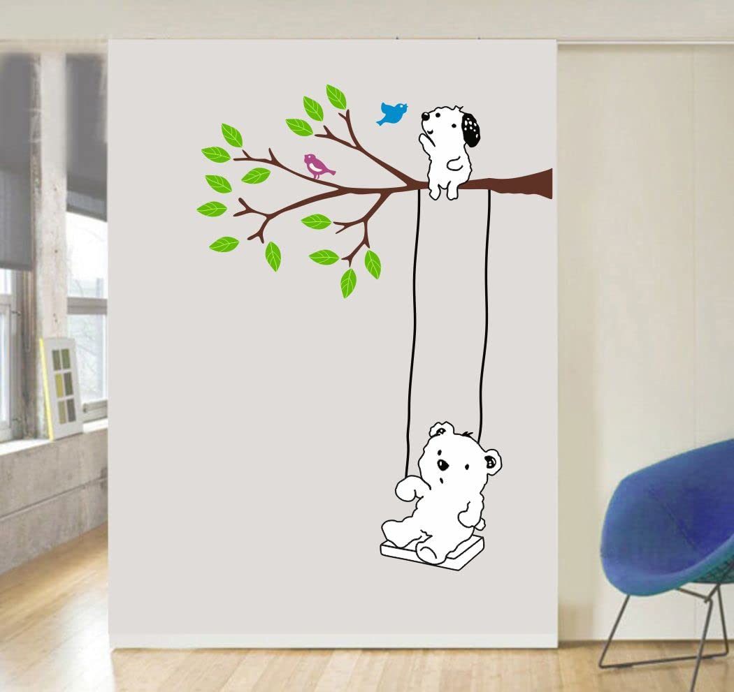 Delight Art Tree-Birds-Dogs-Bear Design Wall Sticker Size - ( 66*91 ) cm Model id - ( DAMC00901L )
