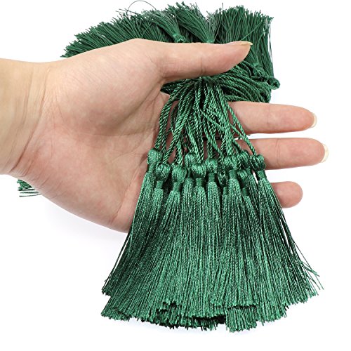 Image of VAPKER 100 Pieces Green Silky Handmade Soft Tassels 13cm /5-Inch With 2-Inch Cord Loop for Jewelry Making, DIY Projects, Bookmarks