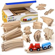 Wooden Train Tracks - 52 PCS Wooden Train Set + 2 Bonus Toy Trains - Train Sets For Kids - Car Train Toys Is Compatible With Thomas Wooden Railway Systems and All Major Brands - Original - By Play22