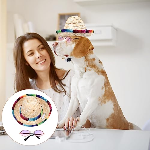 1 conjunto de chapéu para animais de estimação estilo mexicano chapéu de palha de verão decorativo f