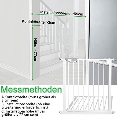 UISEBRT Treppenschutzgitter Türschutzgitter Ohne Bohren Treppengitter Türgitter Baby für Breiten 75-85 cm, Selbstschließend, Einhändiges Öffnen Metall Gitter, Weiß