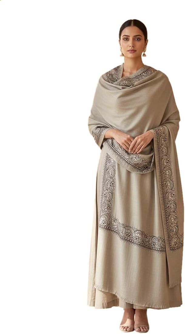 Fine Wool Women's Stole with Kashmiri Aari Embroidery, Floral Design, 28x80 Inches, Nalki Thread Work, Pashmina Wool Blend-image-33
