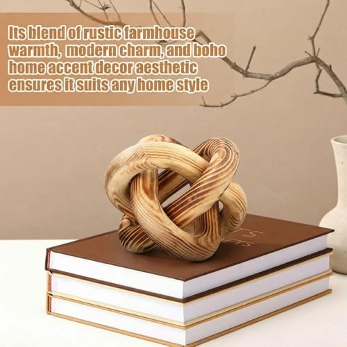 Image of Yalikop 3 Link Wood Knot Decor Rustic Home Decor Accents Hand Carved Coffee Table Decoration, Boho Chain Link Decoration, Modern Shelf, Rustic Objects for Home Living Room Bedroom(Burnt)