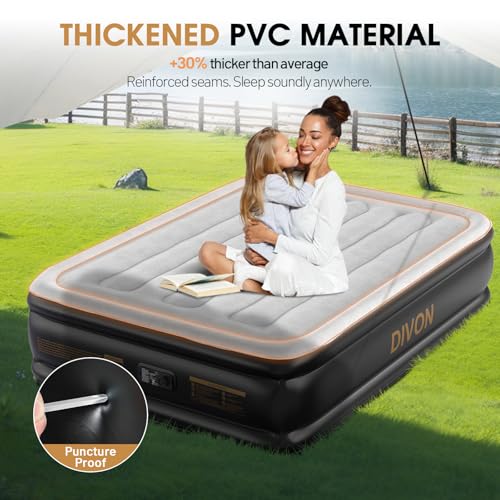 DIVON Air Mattress Full with Built in Pump,18’’High Blow Up Mattress Full with Wave Pattern,Self Inflation/Deflation Mattress in 3 Mins, Air Bed for Home&Camping,660lbs