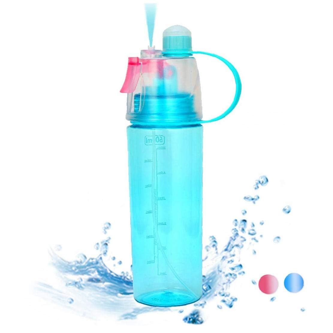 EHOTER Misting Sports Bottle 2 in 1 Mist and Sip Function Sports Bottles with Handle Misting Spray Water Bottle Fitness Sports Water Bottle for Fitness Gym and Outdoor Sports (Blue)