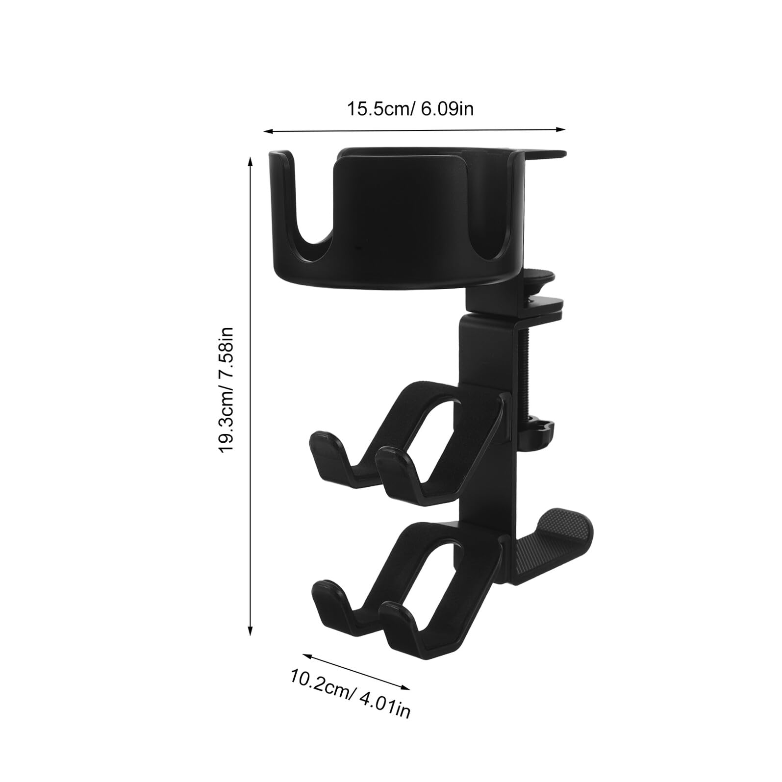 DOITOOL Supporto per Cuffie da Scrivania Multiuso con Portabicchieri e Morsetto Regolabile, Gancio per Cuffie e Controller, Organizer Compatto per Ufficio e Gaming, Metallo Nero