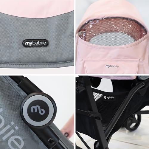 My Babiie MB02 Stroller - from Birth to 4 Years (22kg), Lightweight & Compact Umbrella Fold, Travel Buggy for Toddlers - Pink & Grey - Image 6