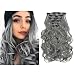 SARLA 20" 7Pcs Full Head Wavy Clip In Gray Hair Extensions Synthetic Heat-Friendly Fiber HairPiece 999#171 …