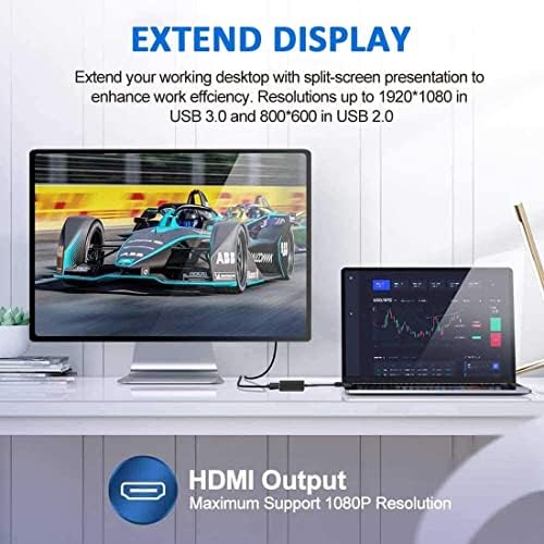 WOSNUN USB to HDMI Adapter, USB 3.0 / 2.0 to HDMI 1080P Full HD Video Audio Multi Monitor Converter Adaptor for PC Laptop Projector HDTV Compatible with Windows XP 7/8/8.1/10 (NO MAC & VISTA)