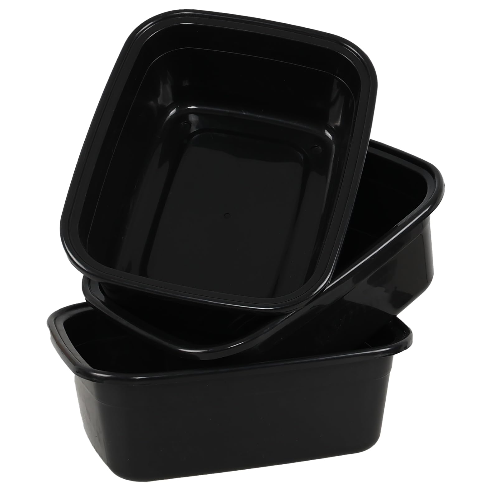 Set di 3 bacinelle rettangolari in plastica, 15 l, colore: nero