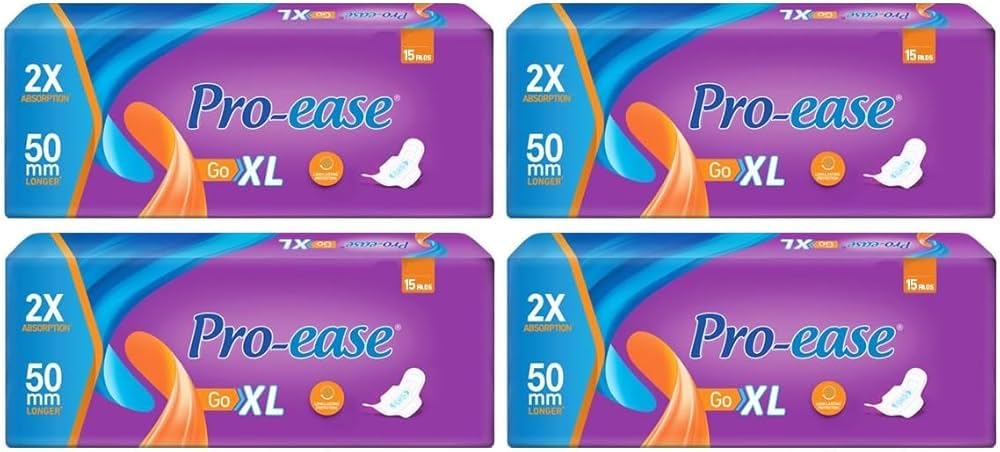Pro-ease Go XL | 15 Pads | Sanitary Pads for Women | 2X absorption | Odour Control | Long Lasting Protection | 50mm Longer