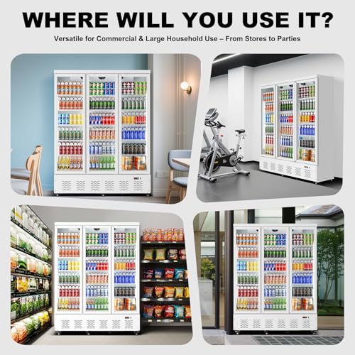 Image of 59'' W Commercial Refrigerators with 3 Glass Door, 40.5 Cu.Ft Beverage Refrigerators
