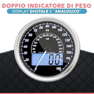 Adamson Bilancia Pesapersone Ibrida - Digitale & Analogica 2-in-1 - Fino a 180 kg - Ampio Display con Retroilluminazione - Robusto Vetro Temperato - Lettura Facile - NUOVO - Diamante Nero