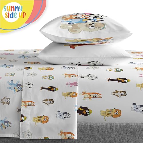Image of Sunny Side Up Bluey & Friends Full Comforter Set - 7 Piece Kids Bedding Includes Comforter, Sheets & Pillow Cover - Super Soft Microfiber Bed Set