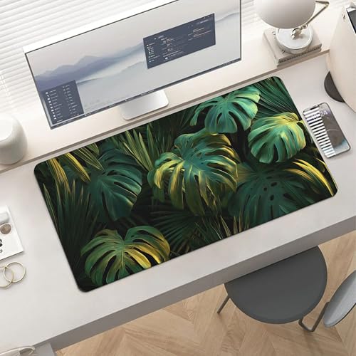 Image of Tropical Palm Leaves Extended Gaming Mouse Pad, with Stitched Edges Large Mouse Pad Desk Protector, Rubber Base Mousepad Keyboard Mouses Mat for Work Game Office Home- 32 inch X 16 inch Inch